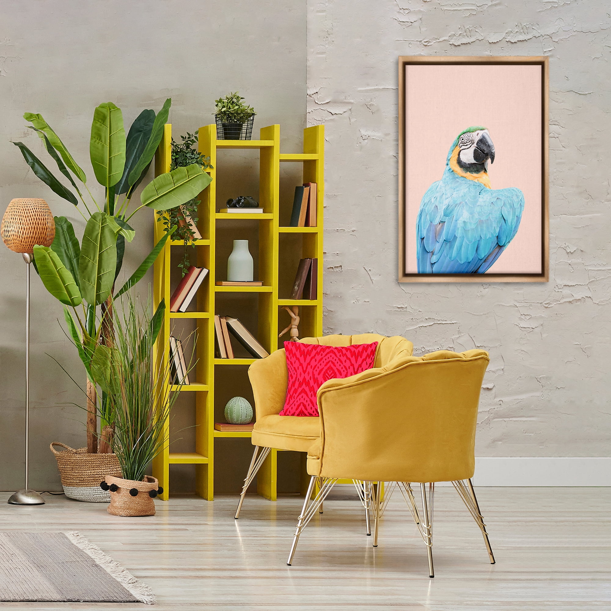 Stupell Industries Blue Ara Macaw Animals Painting Brown Floater Framed Canvas Art Print Wall Art, 21 x 31