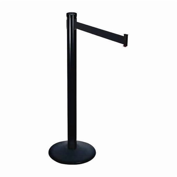 Barrier Post with Belt, Black, 10 ft Length, 40 in Post Height, No Legend, Black