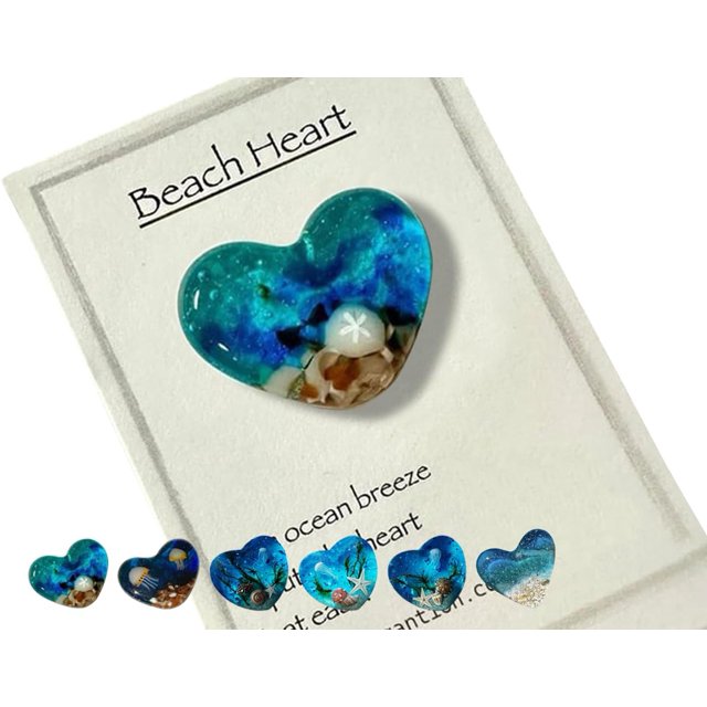 Corazón de bolsillo de vidrio para playa, adorno de corazón de vidrio oceánico hecho a mano con fusión de mar natural, ficha de bolsillo de corazón de vidrio fusionado, mini ficha linda y duradera con