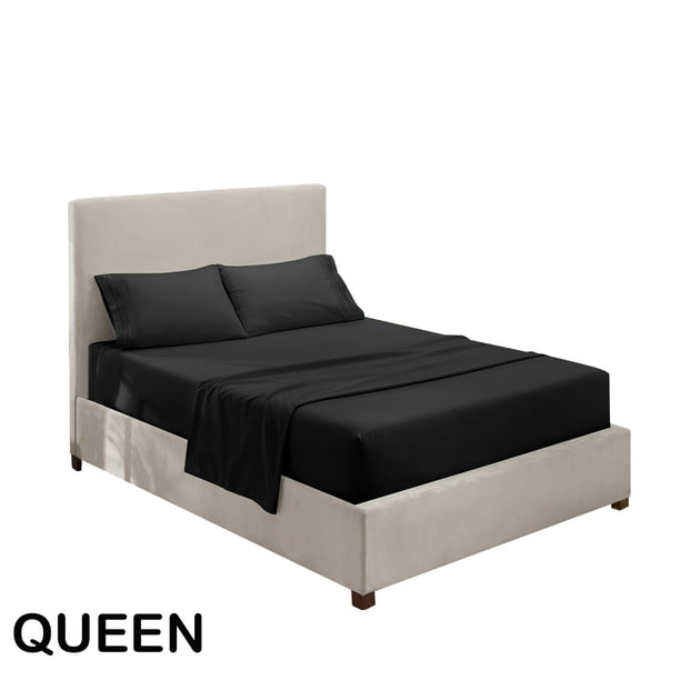 Juego de ropa de cama para el hogar Sábana de cama Funda de colchón Funda de almohada Juego de ropa de cama de poliéster de color sólido, Negro, Queen, 4pcs / set Eigraketly HA6267-28B