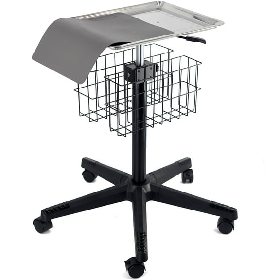 POCHAR Pneumatic Stainless Steel Medical Tray on Wheels - Height Adjustable Salon Tray for Doctor's Offices, Dental Clinics, or Med Spas