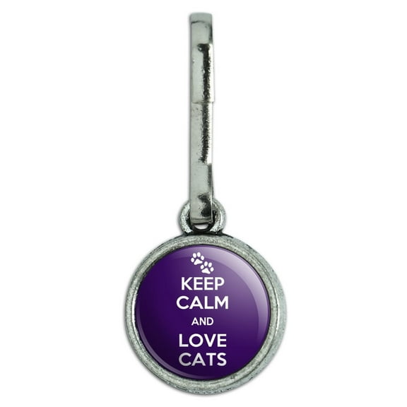Keep Calm And Love Cats Paw Prints Antiqued Charm Clothes Purse Backpack Zipper Pull