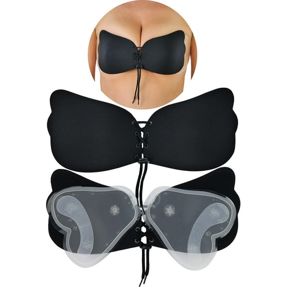 ToBeInStyle Women's Reusable Velcro and Adhesive Angel Wing Bra - Black - A-Cup
