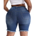 thumbnail image 2 of Gocolloa Women's Plus Size High Waisted Stretchy Jean Shorts 10" Inseam Raw Hem Denim Bermuda Shorts Royal Blue 16W, 2 of 6