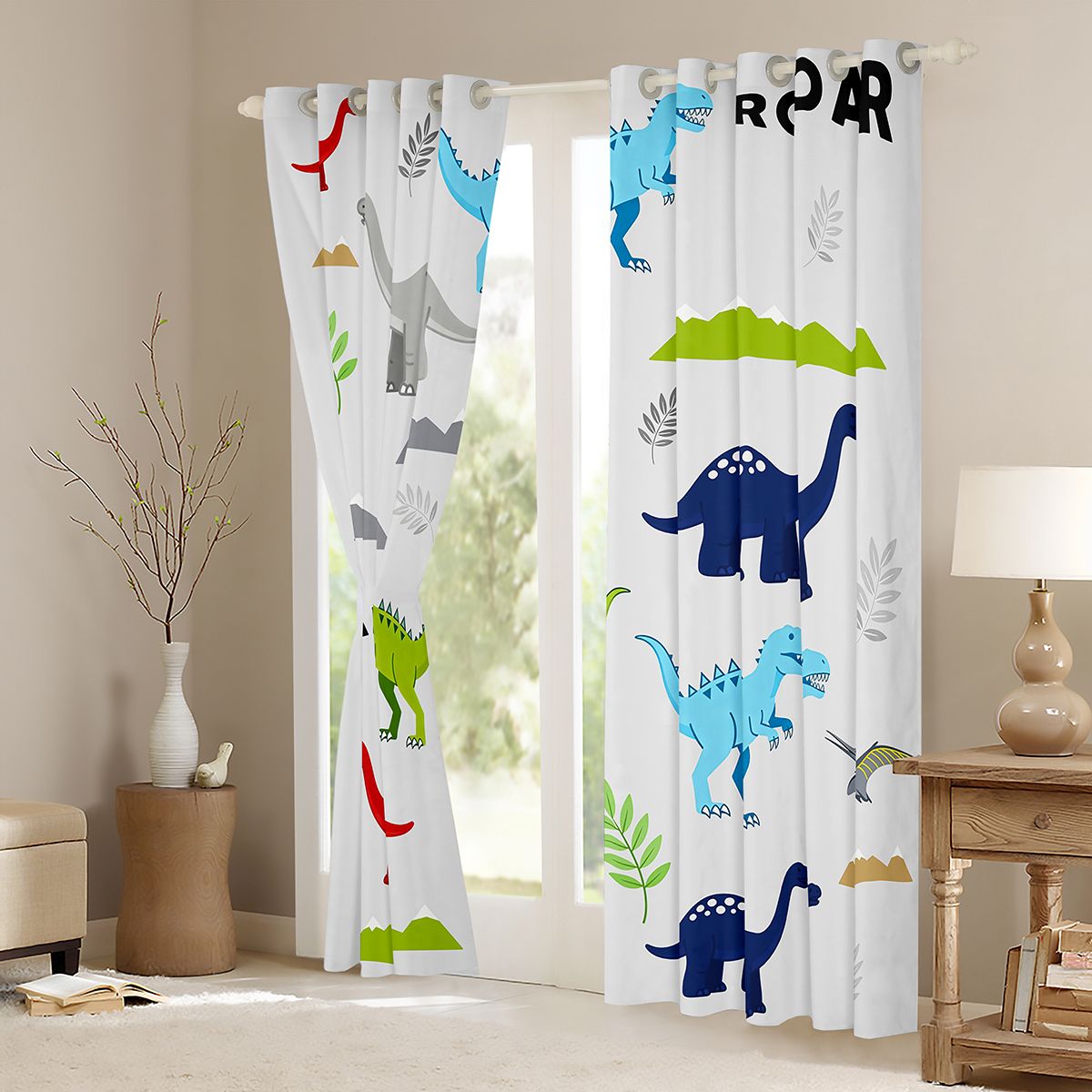 Manfei Multicolor Dinosaur Curtains Pack of 2 (42x84 Each),Cute Cartoon Dino Curtains Blackout,Ancient Wild Aniaml Bedroom Curtains For Boy,Super Cozy Room Decor