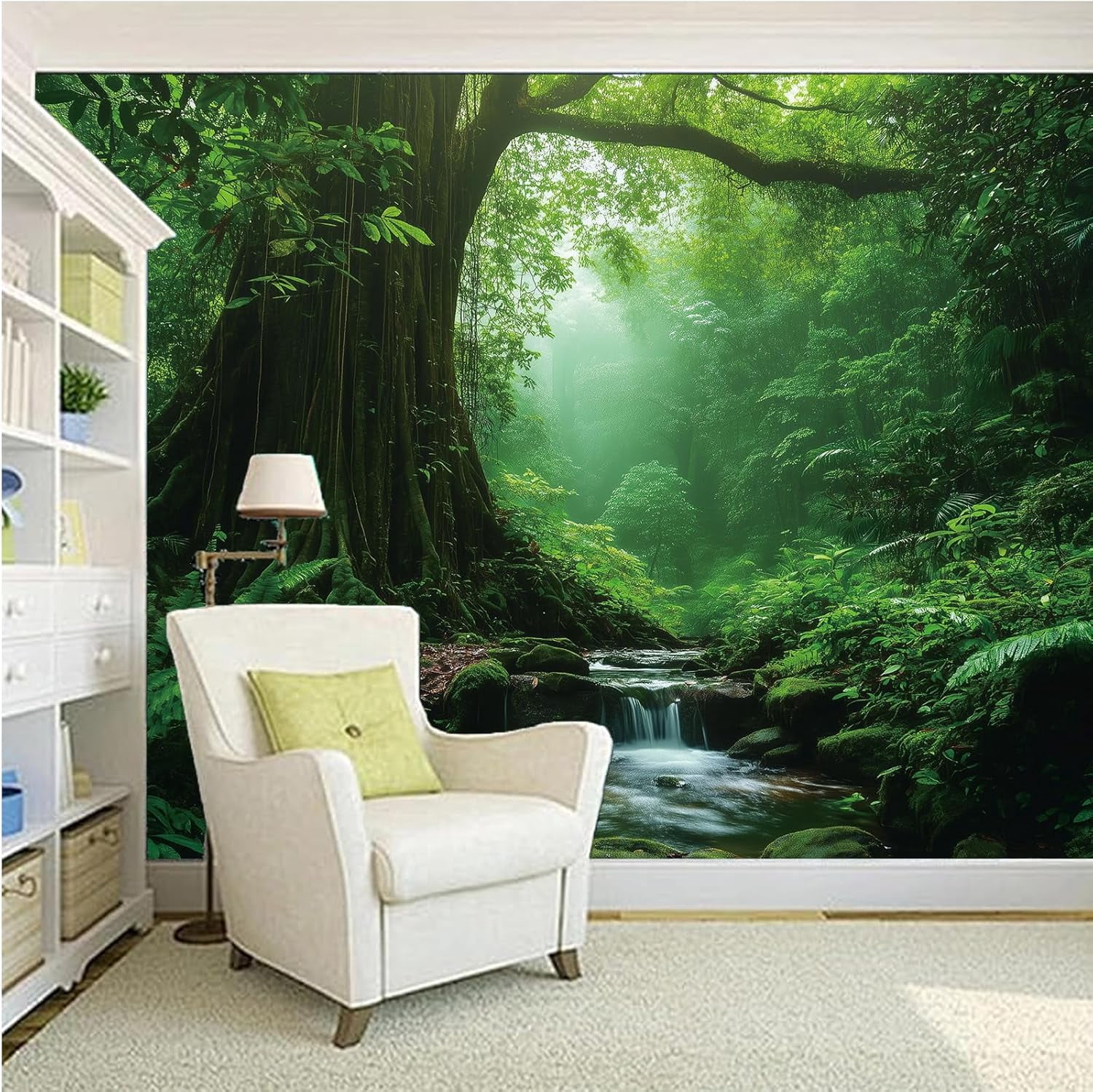 Forest Nature Green Tapestry for Bedroom Decor, Misty Landscape Large Tree Tapestries Wall Mural Hanging, Fantasy Scenic Big Tree Rivers Backdrop
