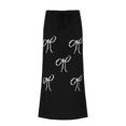 thumbnail image 1 of Plus Size Dresses Vintage Print Drawstring Lace Up Skirt Sweet A Line Midi Slimming Spring Dress Black M, 1 of 4