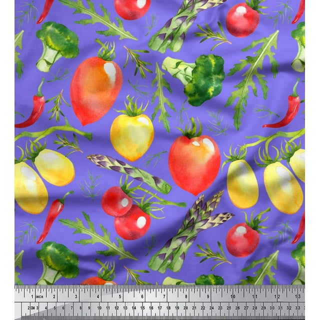 Soimoi Rayon Fabric Leaves & Mix Vegetable Printed Fabric 1 Yard 42 Inch Wide