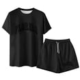 thumbnail image 6 of KKBOTIVE Mens Outfit 2 Piece Set Button Down Crewneck Short Sleeved Sports Suit Summer Adults Cozy Soft Sweatsuit, Black Size: XL, 6 of 6