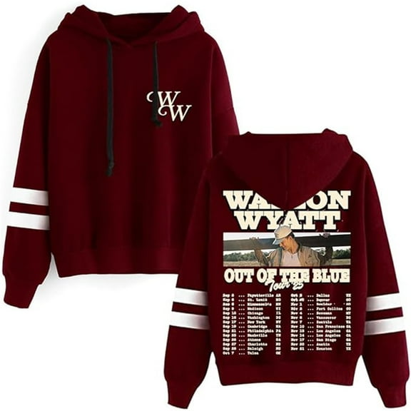 Waylon Wyatt Merch Out Of The Blue Tour 2025 Hoodie Unisex Pocketless Double Bar Sleeve Sweatshirt,XL,Red