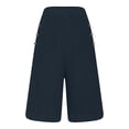thumbnail image 6 of BXINGOHAI Linen Beach Vacation Shorts for Women Dressy Casual Summer Outfits High Waisted Lounge Comfy Wide Leg Loose Navy,L, 6 of 7
