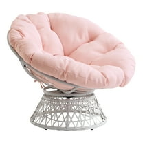 Papasan Chair with Pink Round Pillow Fabric Cushion and Cream Wicker Weave