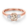 thumbnail image 3 of Gem Stone King 18K Rose Gold Plated Silver Peach Morganite and White Moissanite Engagement Ring for Women | 0.97 Cttw | Oval 7X5MM | Gemstone October Birthstone | Size 5, 3 of 7