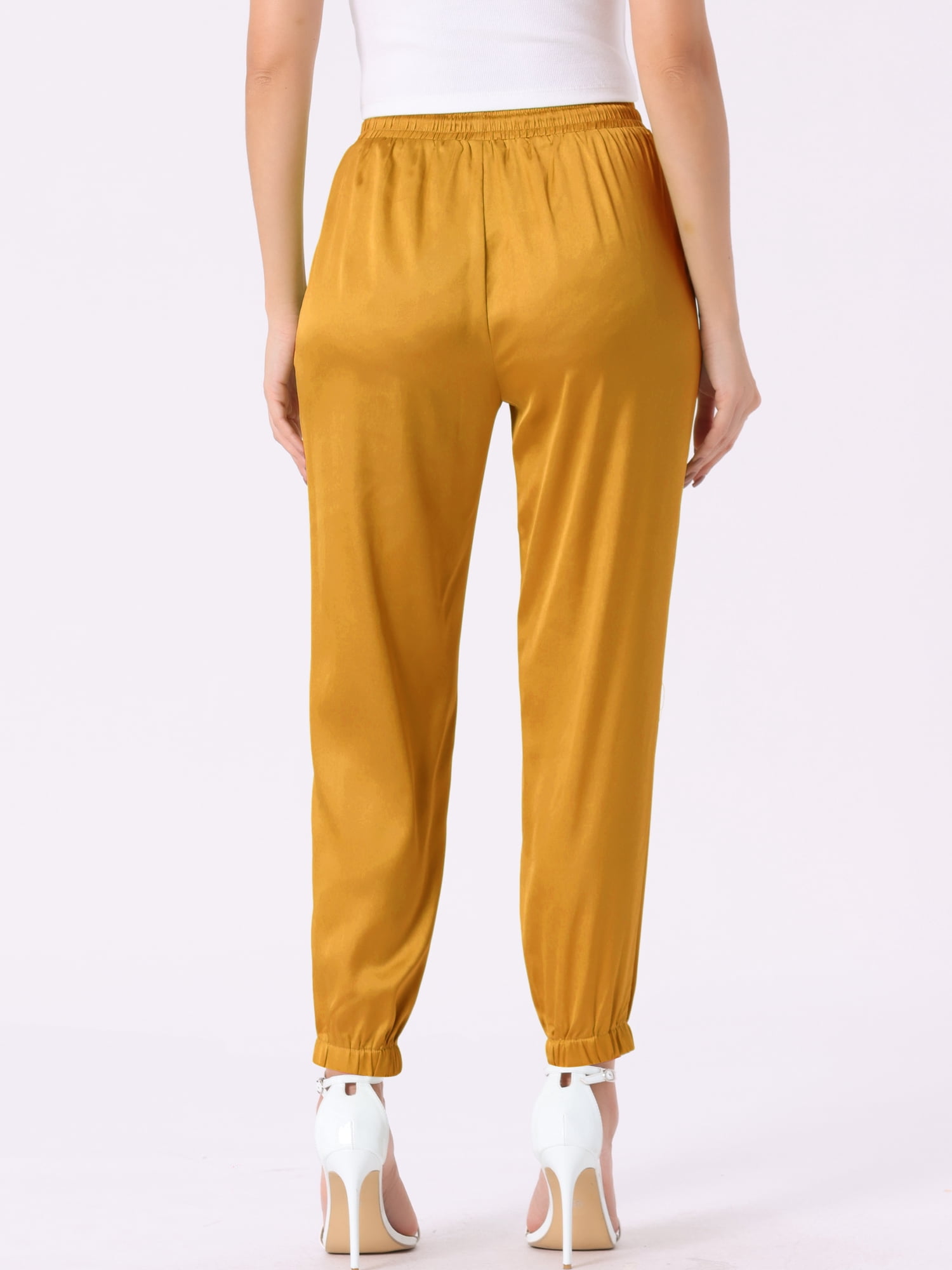 DARING DIVA Women's Satin Straight Leg Ankle Length Joggers Large Gold