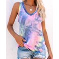 thumbnail image 2 of Mode Femmes Cravate-Teinte Imprimé Gilet V-Cou Décontracté Manches Courtes Tops t-shirt, 2 of 4