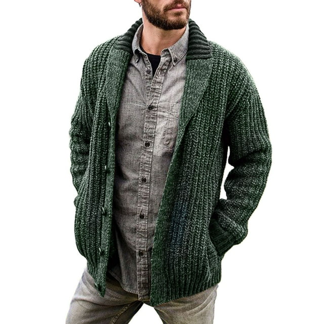 Gibobby Sueter hombre manga larga Cárdigan con Botones Suéter para Hombre(Verde,G)