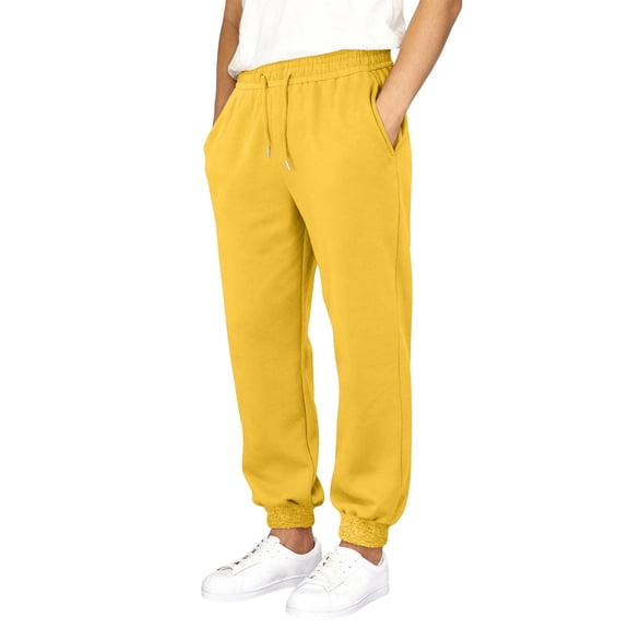 LWavelet Men's Tapered Joggers - Ribbed Cuffs Drawstring Waist Soft Fabric Comfortable Daily Casual Pants Yellow M