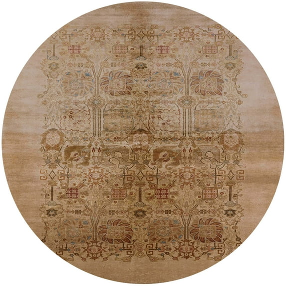 Ahgly Company Indoor Round Mid-Century Modern Brown Oriental Area Rugs, 6' Round