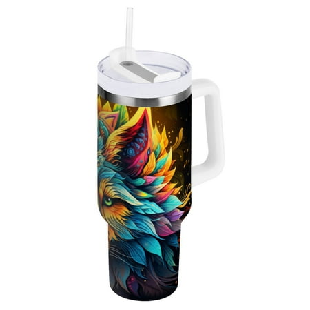 

JSTEL Wolf Boho 30 oz Tumbler Stainless Steel Water Bottle Vacuum Insulated Cup with Straw Lid & Handle For Travel Car Cup Holder