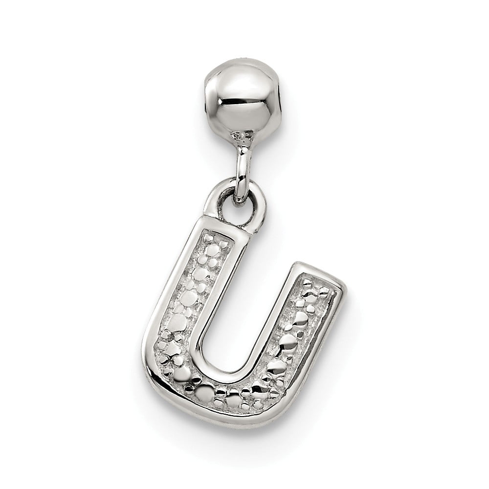 925 Sterling Silver Initial Letter R Patterned Polished Charm Pendant 