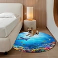 thumbnail image 3 of Shark Large Round Rug 8 FT, Non Slip Living Room Area Carpet, Blue Ocean Underwater Animal Coral Tropical Fish Washable Soft Circle Rug Non-Shedding Floor Carpet for Bedroom Office Dining Room, 3 of 9