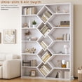 thumbnail image 4 of VVFLU 71" Triple Wide Bookshelf, 6-Tier Bookcase with Diamond Accent Compartments, Space-Saving Storage Cabinet for with 17 Open Display Shelves for Living Room, Bedroom, Home Office, White, 4 of 9