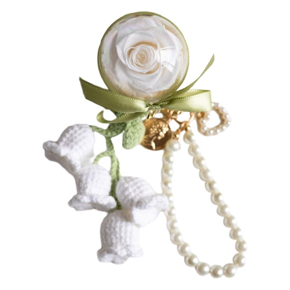 Llavero con flor eterna, adorno colgante, adorno para fiesta, mochila, llavero elegante Blanco