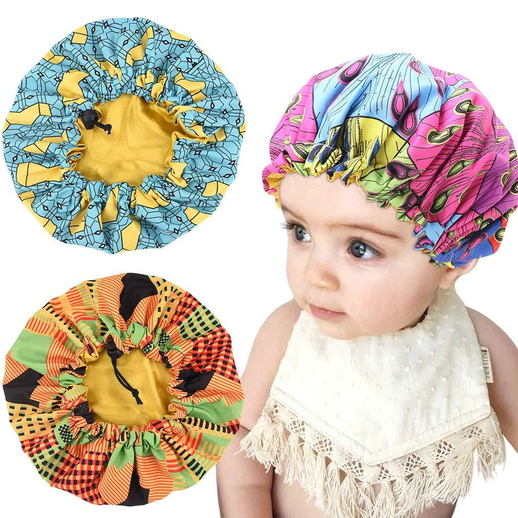 3 Pieces Kids Satin Bonnet Adjustable Sleeping Cap Soft Silk Flower