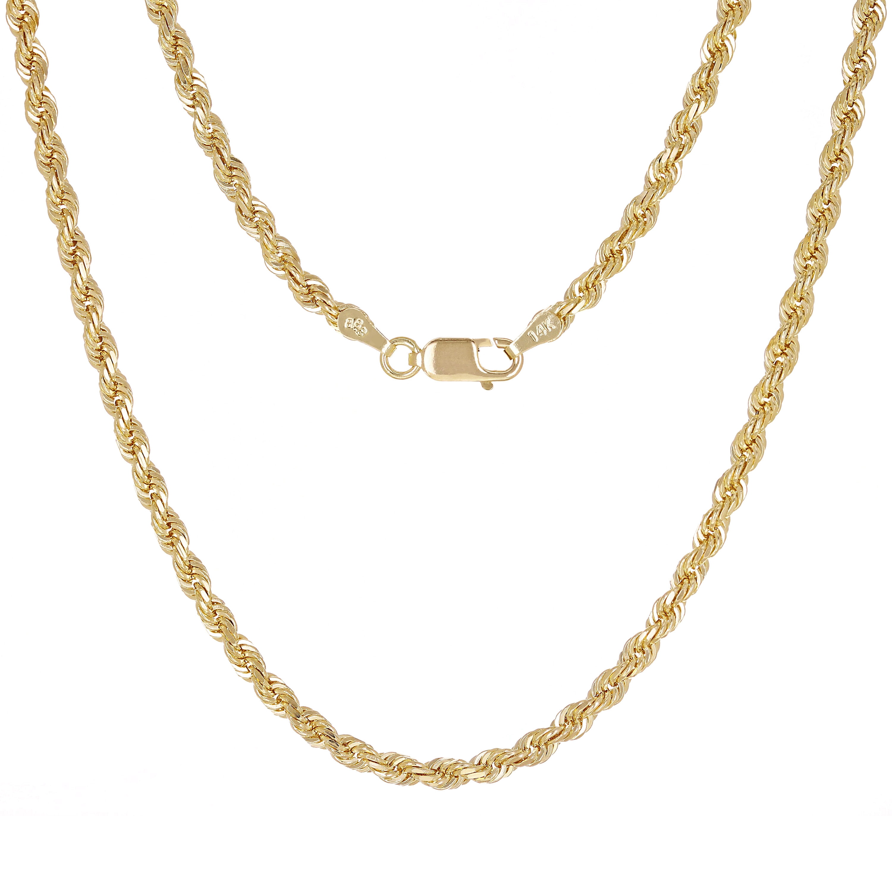 14k Yellow Gold Solid Diamond Cut Rope Chain Necklace 22" 3mm - 22"