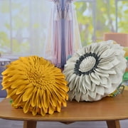 JWH 3D Handmade Aesthetic Decorative Round Sunflower Accent Throw Pillows with Insert Unique Pillow Bohemian Cushions for Bed Sofa 12 inch Yellow