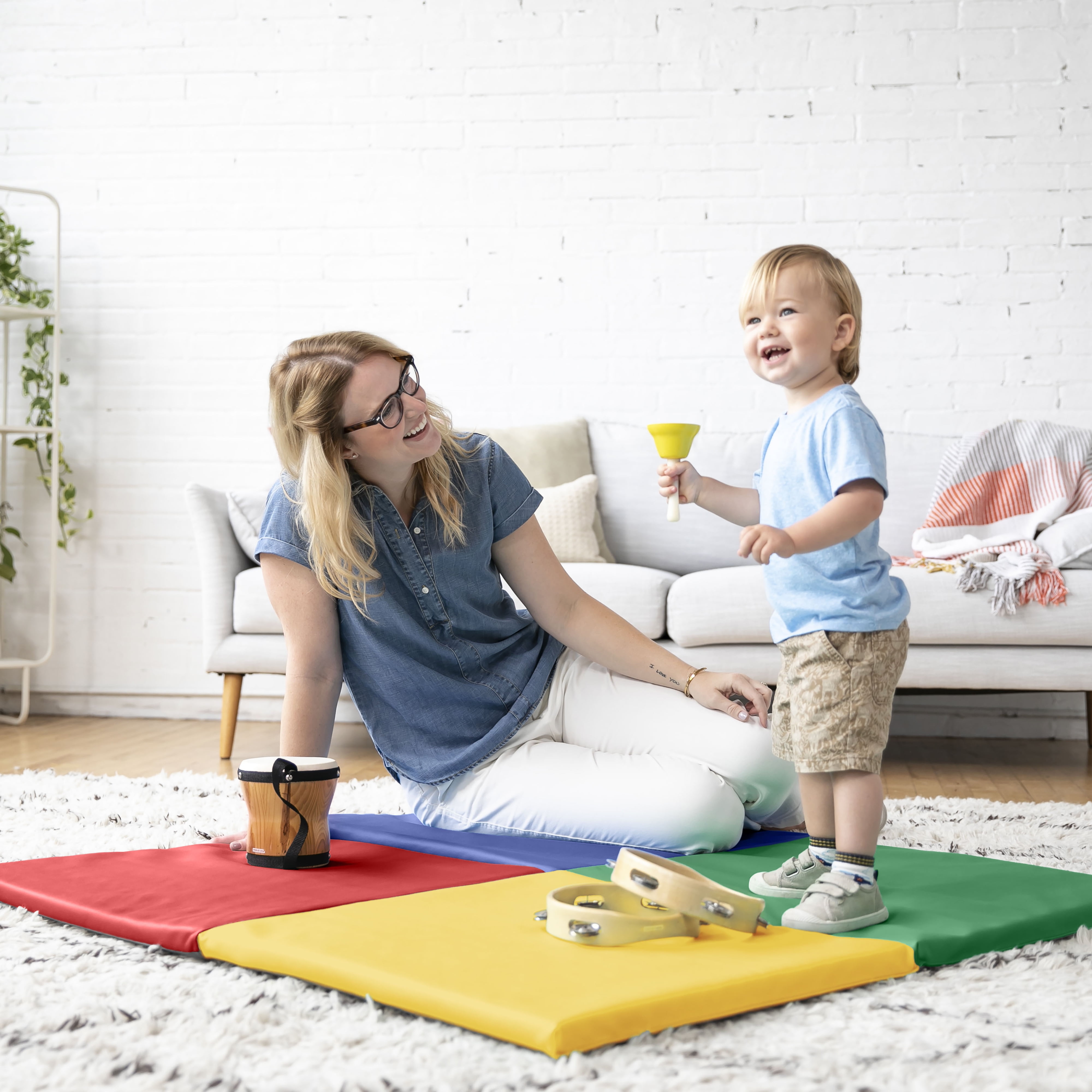 ECR4Kids SoftZone Quad Fold-N-Go Activity Play Mat, 48in Square, Baby Essentials, Assorted