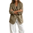 thumbnail image 5 of YgkuHd Fall Blazers for Women V-Neck Lapel Button Down Long Sleeve Cotton Linen Blend Vintage Suit Jacket Casual Work Outfits,Khaki_XL, 5 of 7