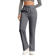 thumbnail image 2 of Straight Leg Sweatpants for Women Casual Drawstring Elastic High Waist Pants Solid Color Soft Athletic Lounge Pant with Pockets, 2 of 7