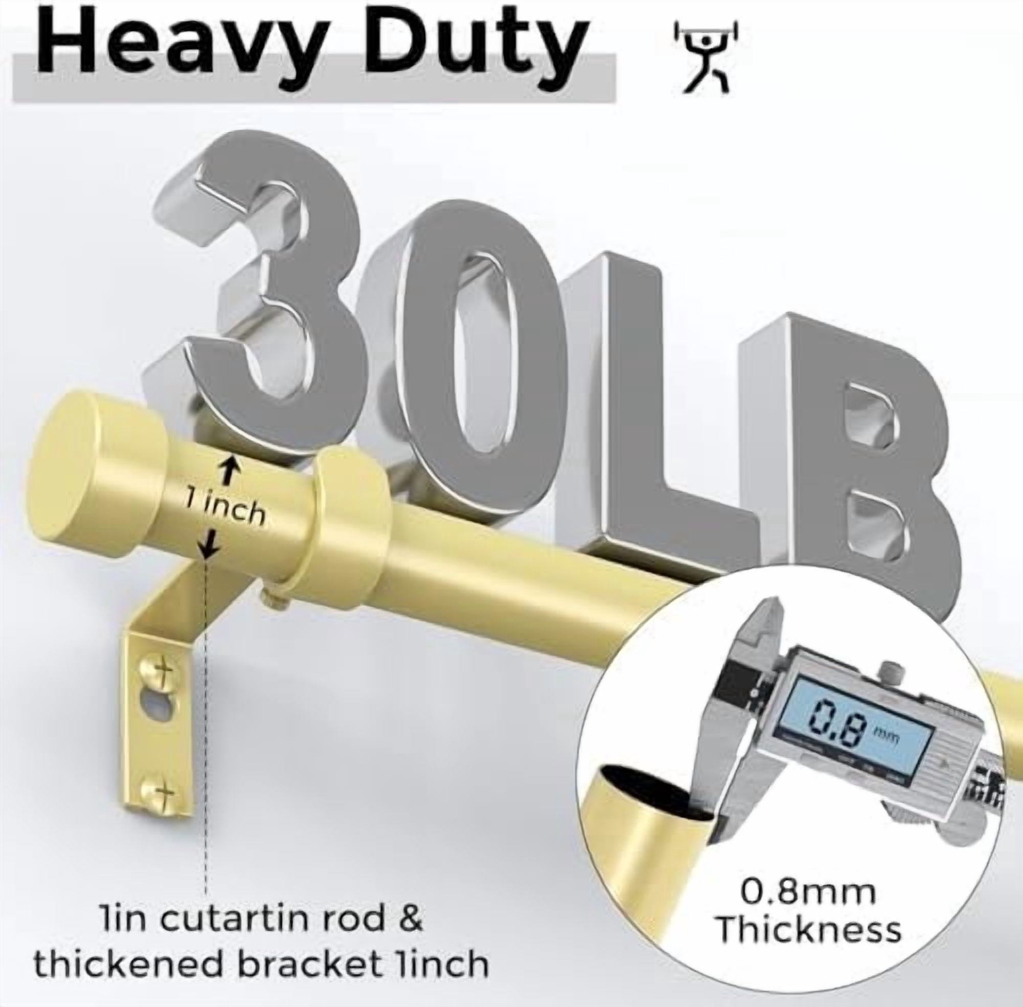 Gold Curtain Rods for Windows 36 to 240 Inch(3-20 Feet),1" Diameter Rods with Modern Style End Cap Finials,Size:36-240 Inch