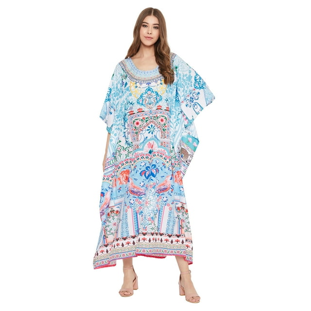 Robe Kaftan Longue Décontractée Ample à Manches Kimono pour Femmes Grande Taille, Tenue de Villégiature, Robe de Soirée, Fête, Été, Plage, Couvre-Maillot