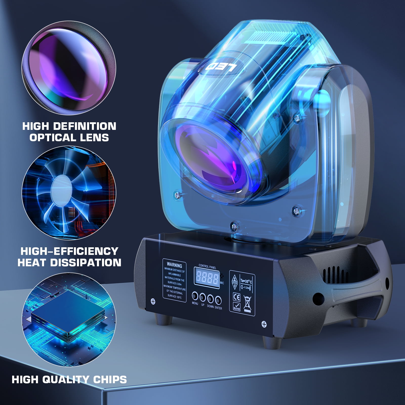4 Pack COB LED Moving Head Stage Light with Flight Case, 18 Prism 8500K Gobo DJ Light for Club Disco Party Halloween