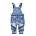 thumbnail image 2 of KIDSCOOL SPACE Baby Little Boys Girls Plaid Lining Ripped Denim Overalls,Blue,4-5 Years, 2 of 7