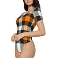 thumbnail image 2 of Gaeub Orange Plaid Women'S Short Sleeve One Piece Swimsuit Sexy High-Waisted Bodysuit For Swimming, Beach, Sports - Small, 2 of 9
