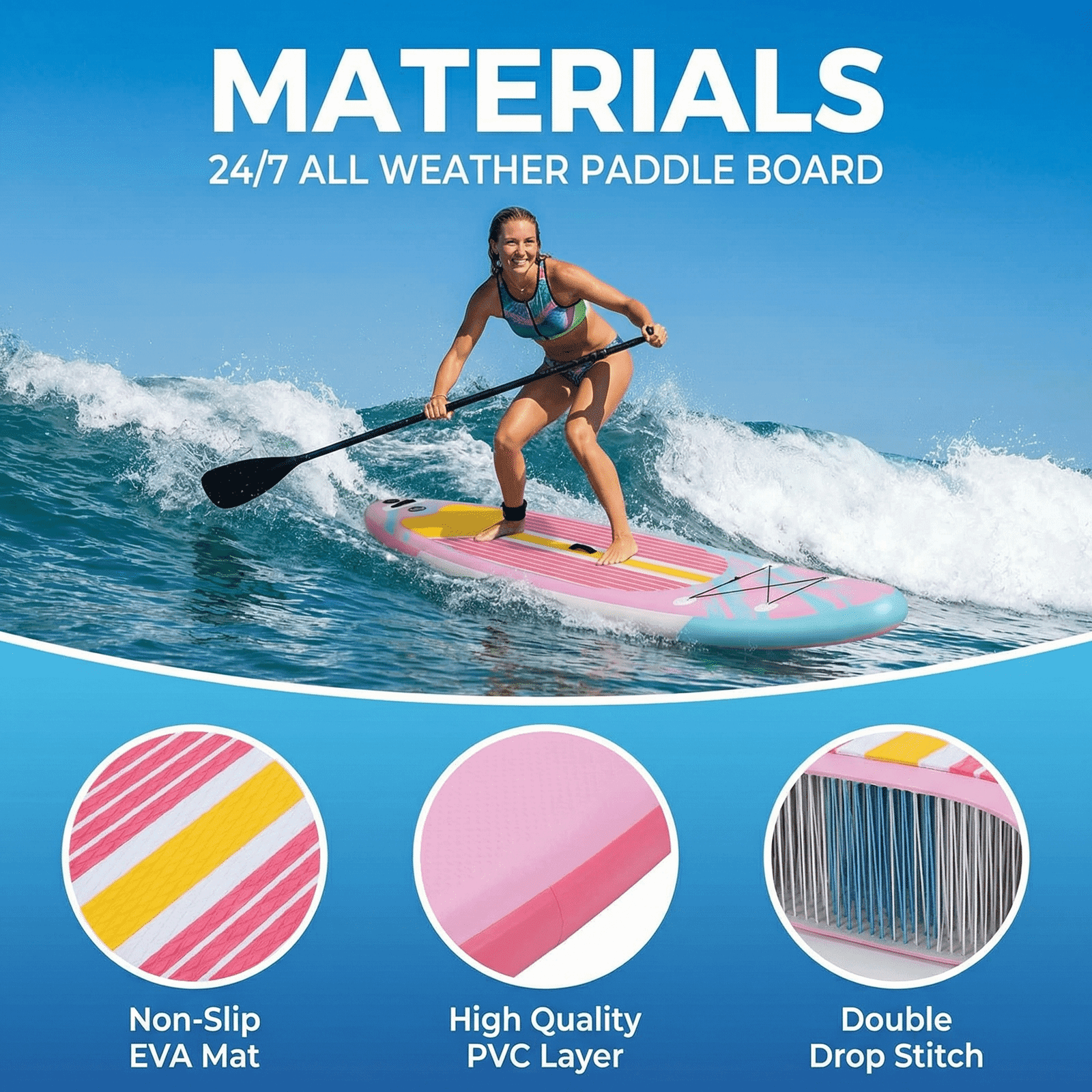 TLSUNNY Inflatable Stand Up Paddle Board, 12Ft Surfboard 6'' Thick SUP Paddle Board, with Carrying Bag, Hand Pump, Air Pump