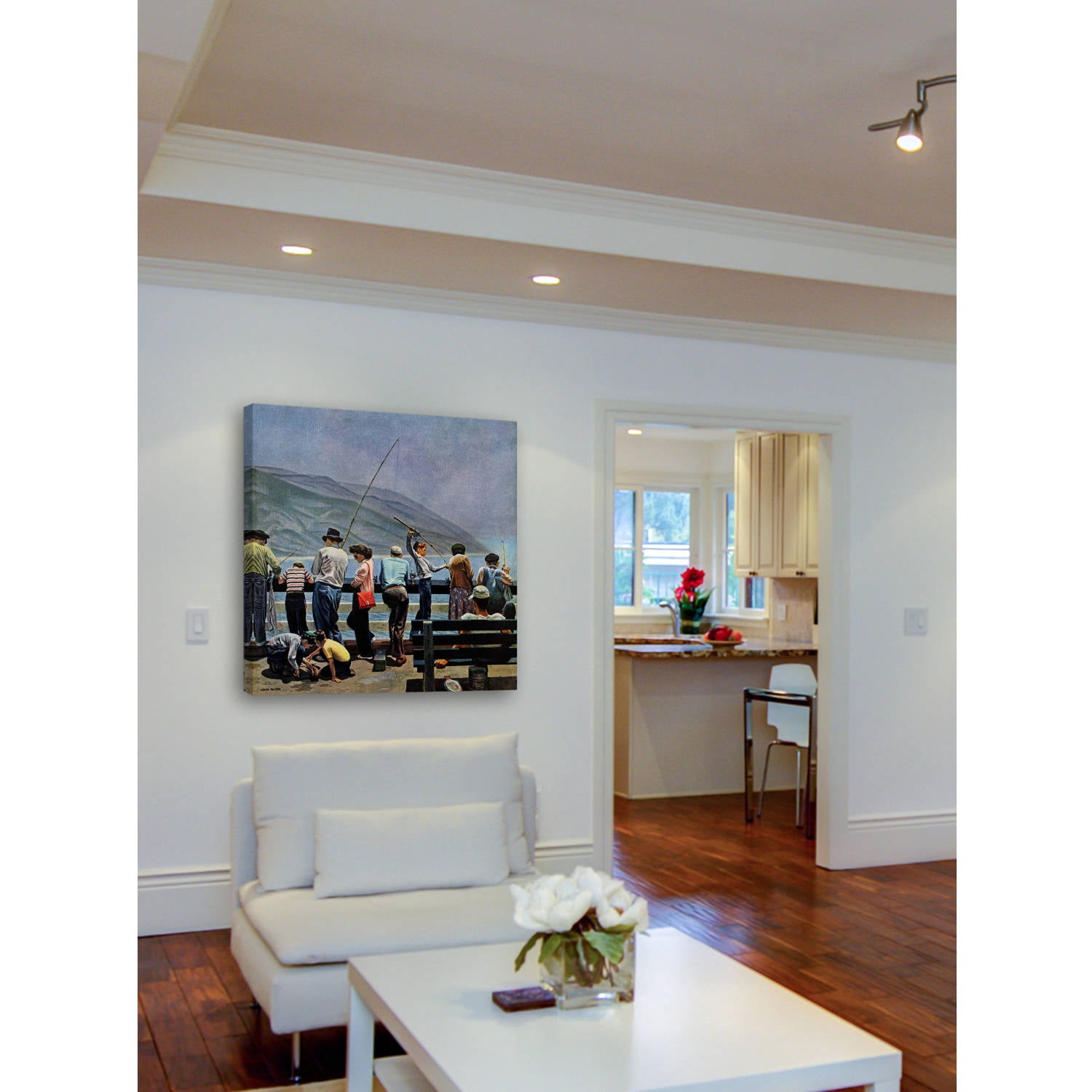 "Pier Fishing" Painting Print on Wrapped Canvas