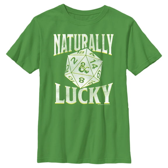 Boy's Dungeons & Dragons St. Patrick's Day Naturally Lucky Dice  Graphic Tee Kelly Green Medium