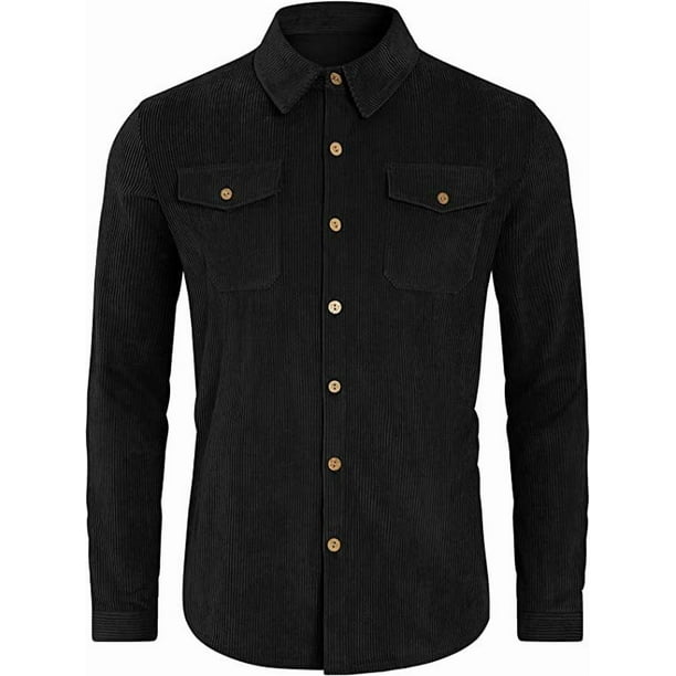 Camisa de pana para hombre, camisa informal de manga larga, chaqueta de hombre, camisa de corte regular con botones y bolsillo con solapa
