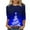 Blue, variant on Christmas Shirts for Women 3/4 Sleeve Womens Plus Size Tops Casual Loose Blouses Trendy Graphic Tees Fashion Clothes