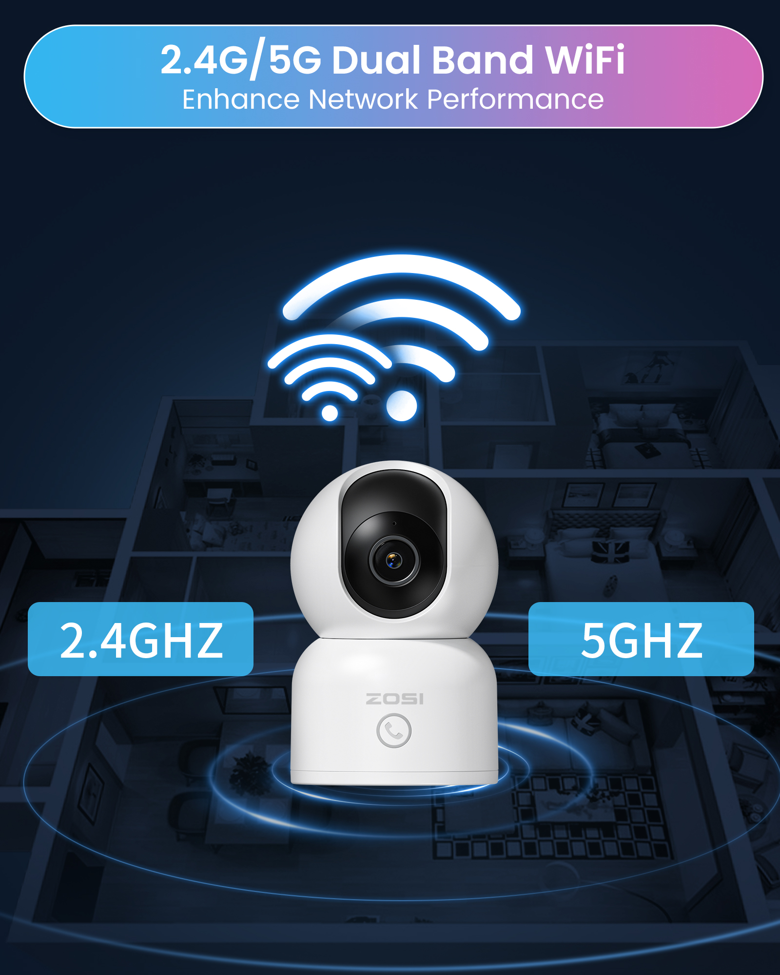 ZOSI 4MP WiFi Security Camera, 360° Pan/Tilt Indoor Monitor photo 8