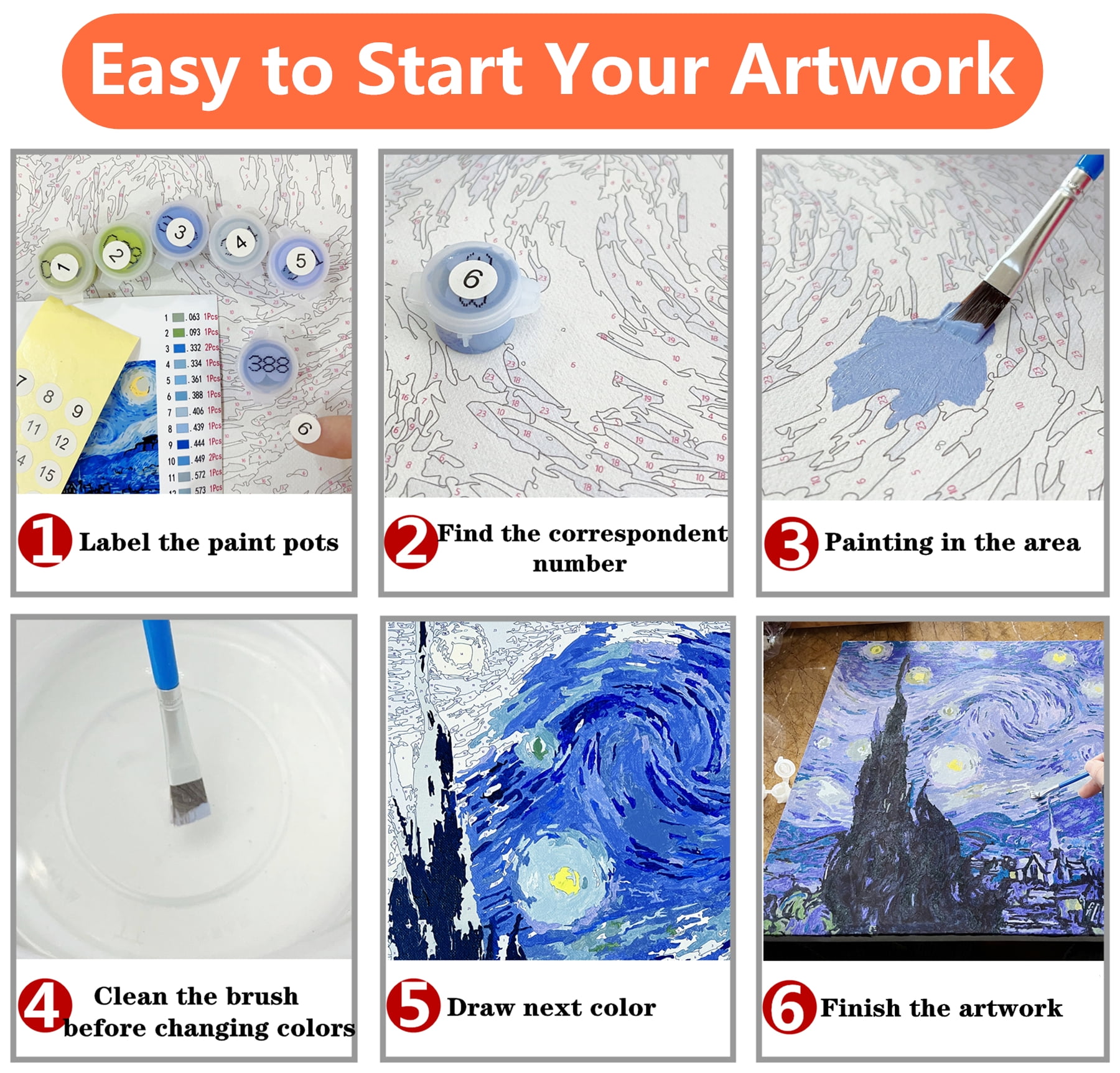 Serie Obra Maestra de Vincent Van Gogh Pintura por Números para Adultos por Tococoo, Kits de Pintura por Números DIY para Adultos para Principiantes en Lienzo Enrollado 16x20 Sin Marco (Noche Serie Obra Maestra de Vincent Van Gogh Pintura por Números para Adultos por Tococoo, Kits de Pintura por Números DIY para Adultos para Principiantes en Lienzo Enrollado 16x20 Sin Marco (Noche