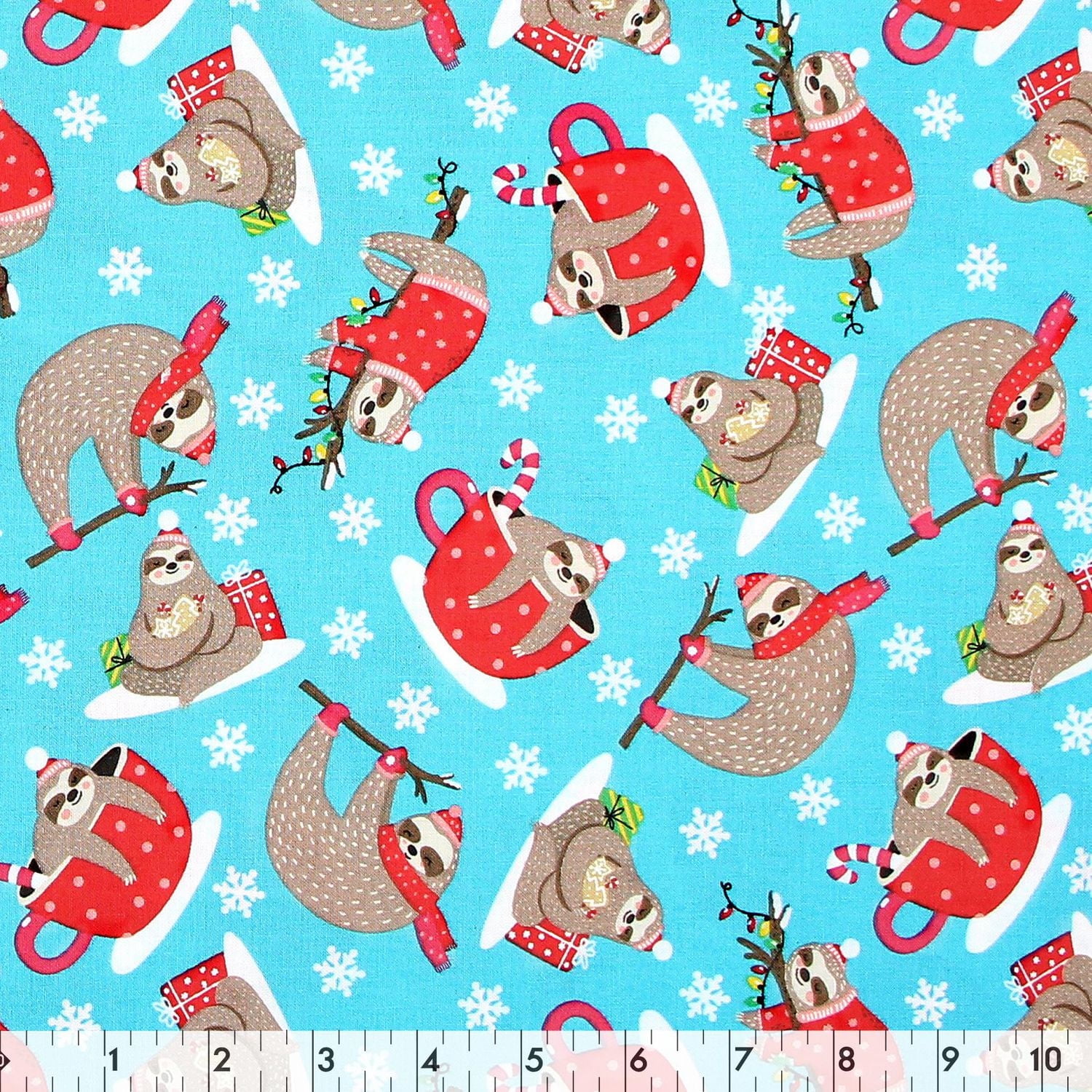 Coton au mètre de Fabric Creations, imprimé paresseux de Noël — 107 cm (42") de large