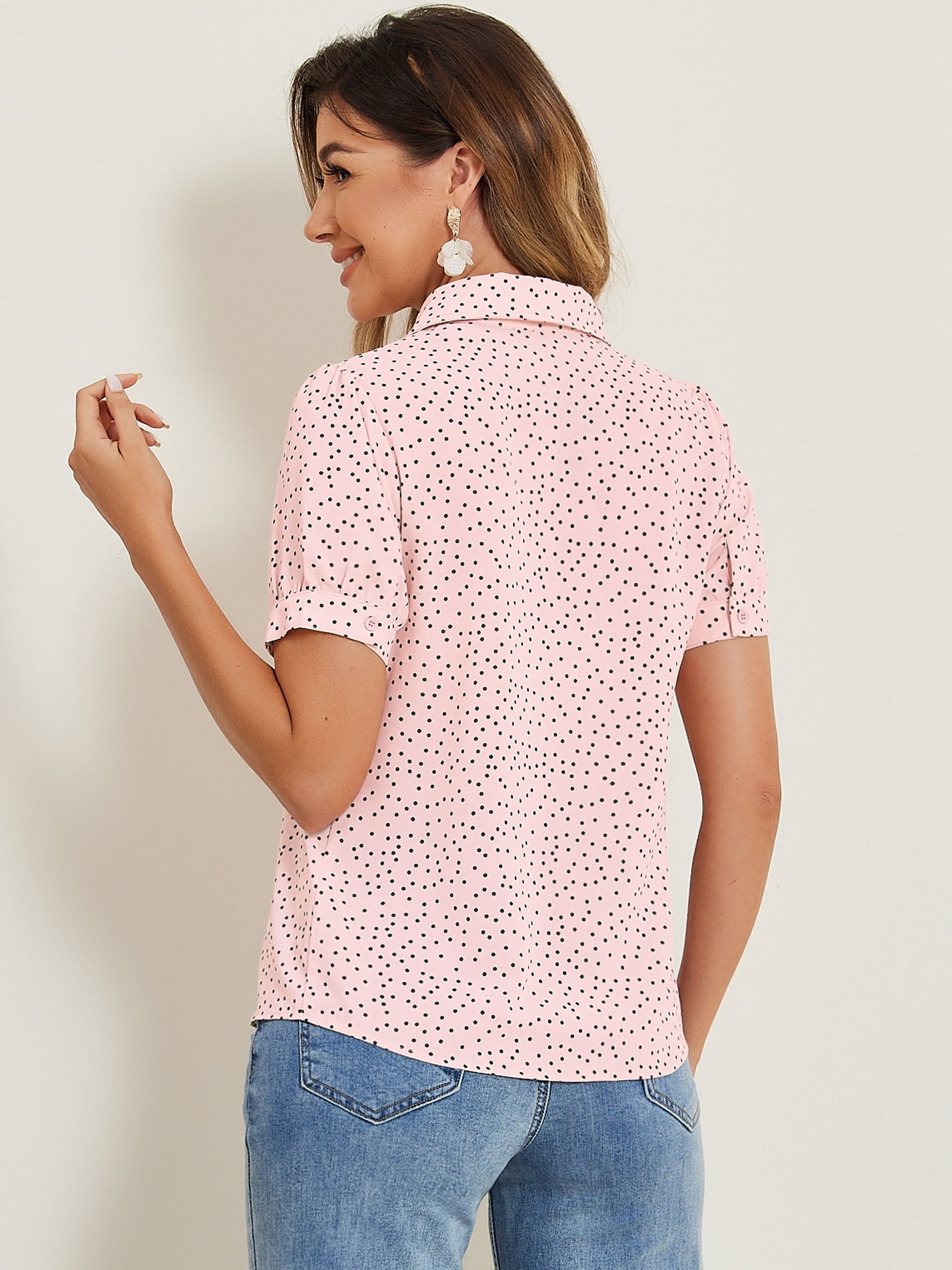 DARING DIVA Women's Polka Dots Tie Bow Chiffon Blouse XS Pink-Dots
