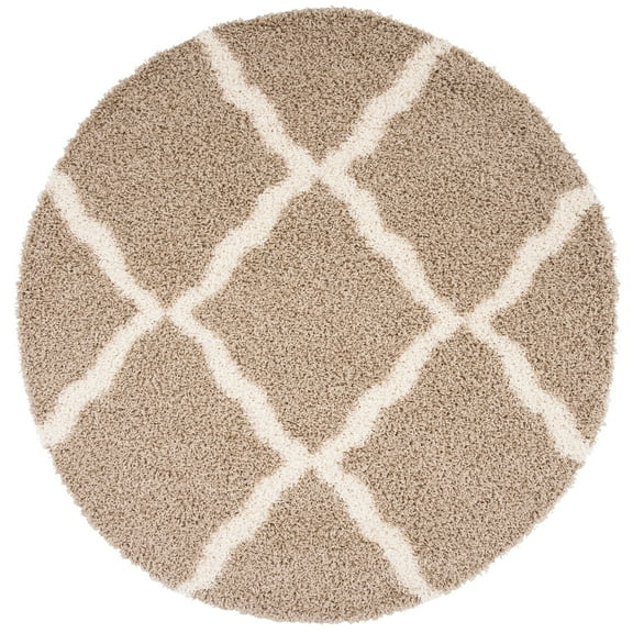 SAFAVIEH Daley Geometric Plush Shag Area Rug, Beige/Ivory, 4' x 4' Round