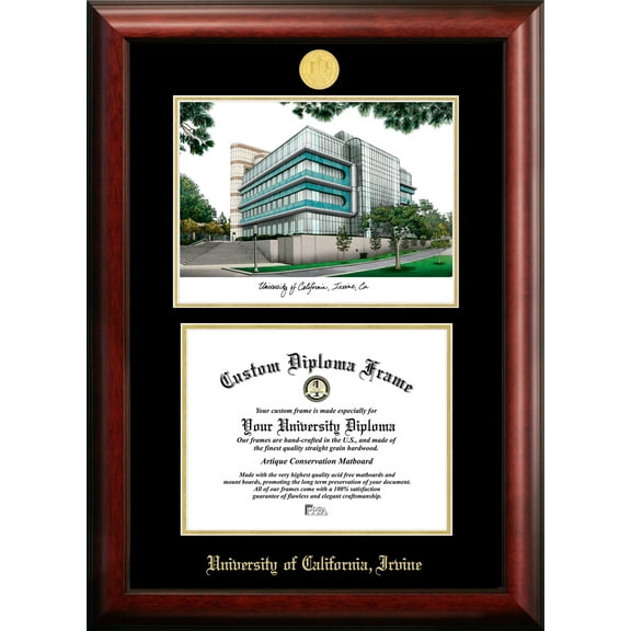 University of California, Irvine 8.5" x 11" Gold Embossed Diploma Frame with Campus Images Lithograph