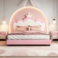 thumbnail image 1 of Full Size Bed Frame Upholstered Crown Headboard - Cream & Pink, 1 of 9